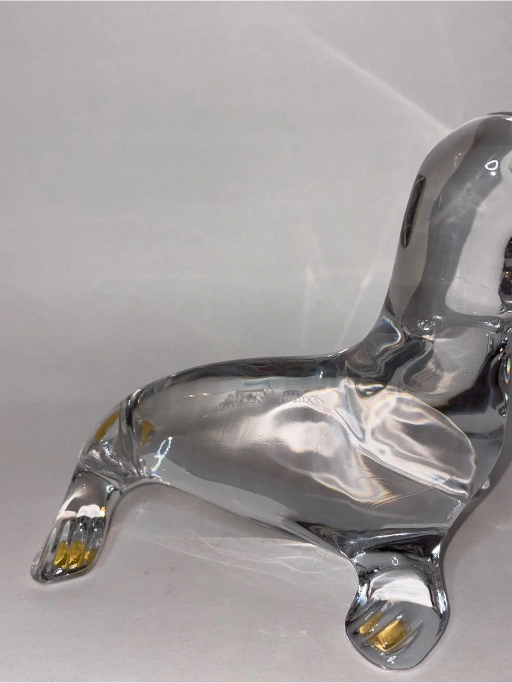 Daum France Crystal Seal or Sea Lion Clear 3.75”x5.5”x4.75” Solid Signed